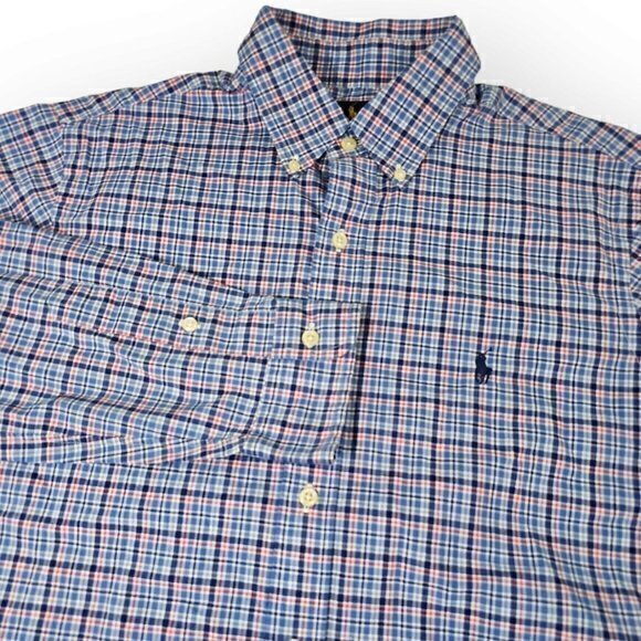 Ralph Lauren 100% Cotton Stretch Long Sleeve Blue & Red Check Mens Medium Shirt‎ - Picture 1 of 5